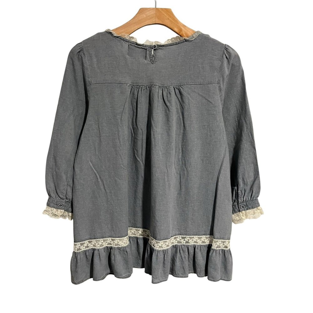Comme Toi Anthropologie Peasant Blouse Large Blue Linen - Picture 8 of 8